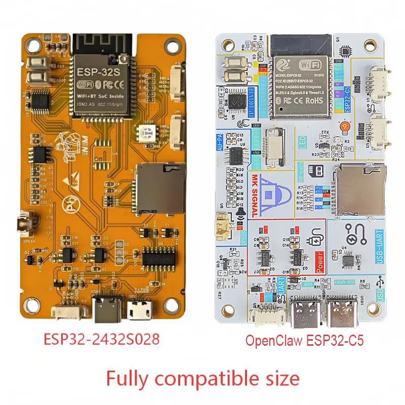 NM-CYD-ESP-Claw-C5 New AI Agent Board with 2.8″ TFT LCD Touchscreen with ESP32-C5 Support NM-RF-HAT Dual Band WiFi IoT Mainboard