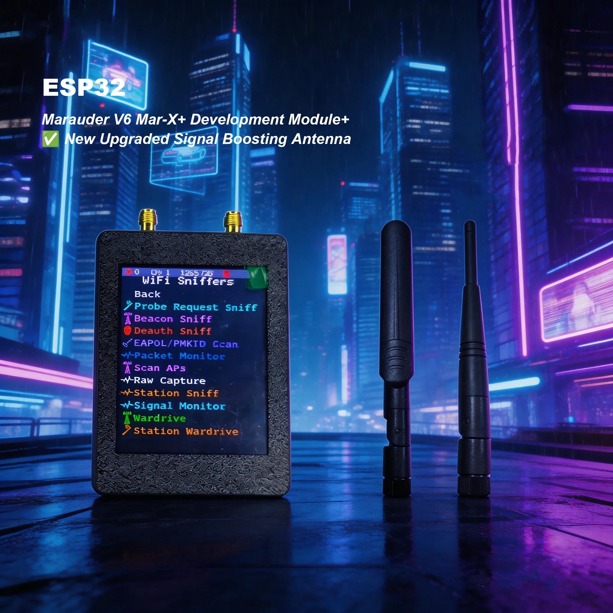 New ESP32 Marauder Mar-X-Auder Device 2In1 WiFi, Bluetooth, GPS, Supports CYD Updates, Enables Wireless Security Tools